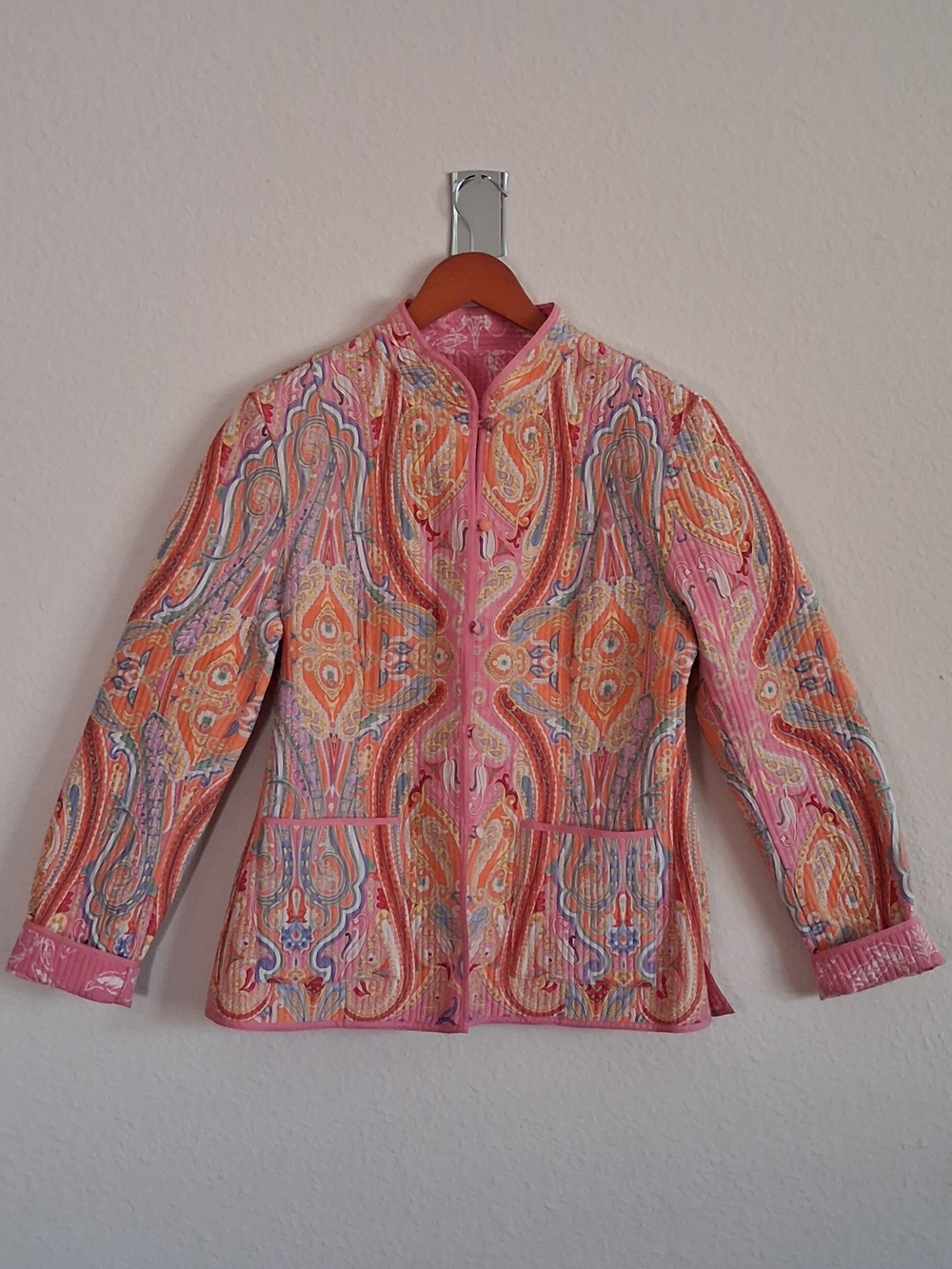 Womens Pink Paisley Reversible Quilted Jacket